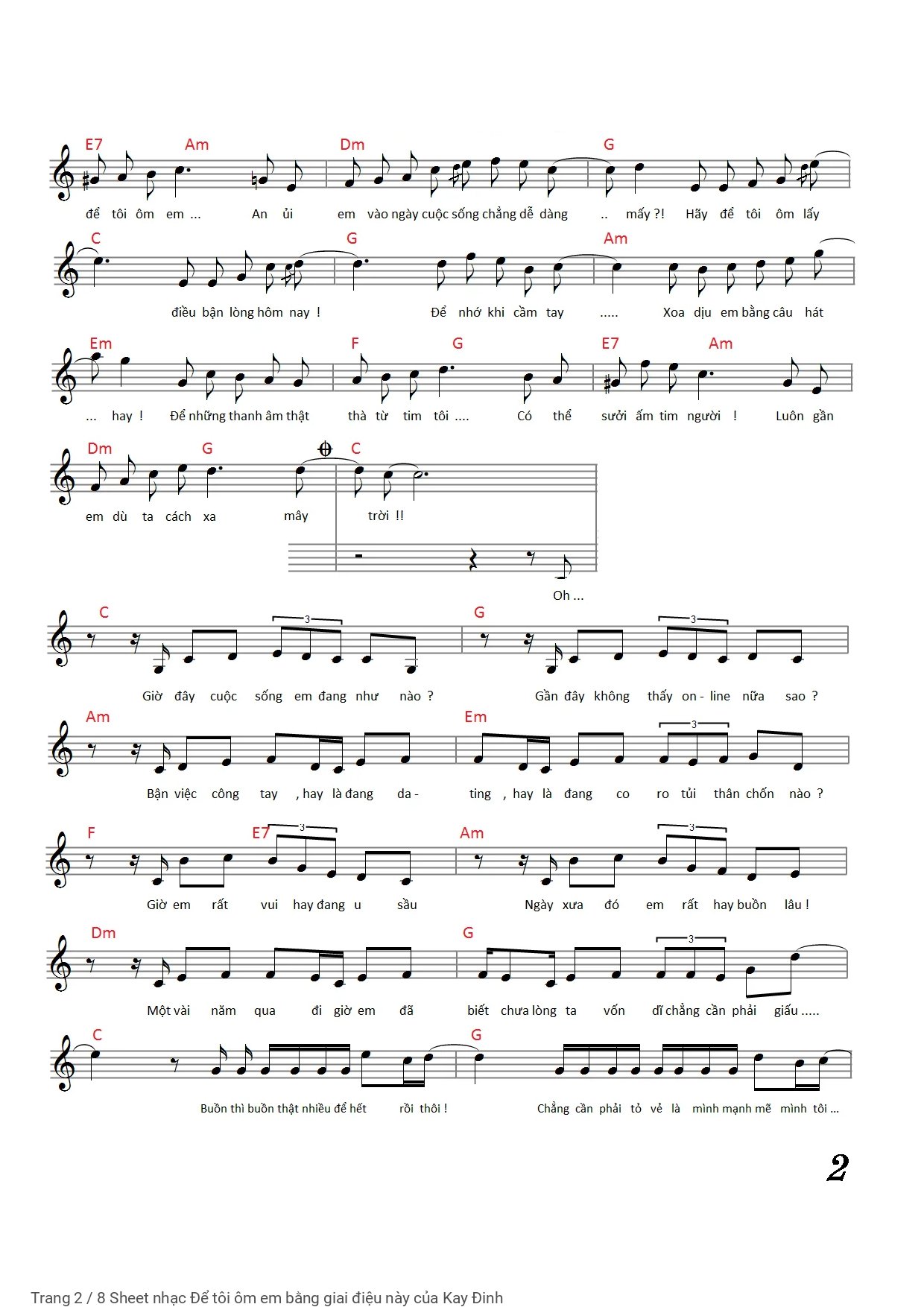 Page 2 of Sheet music PDF Piano Để tôi ôm em bằng giai điệu này - Kay Đinh