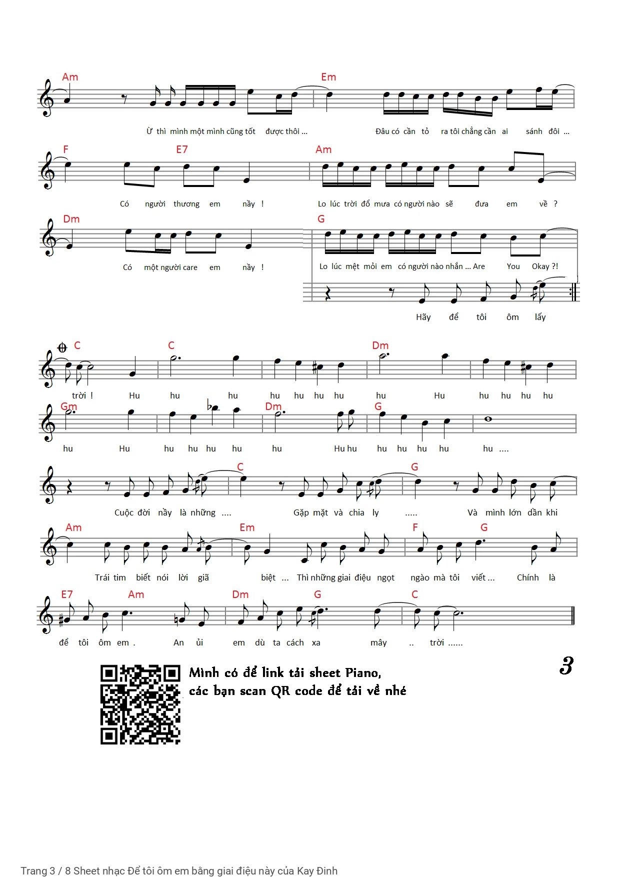 Page 3 of Sheet music PDF Piano Để tôi ôm em bằng giai điệu này - Kay Đinh