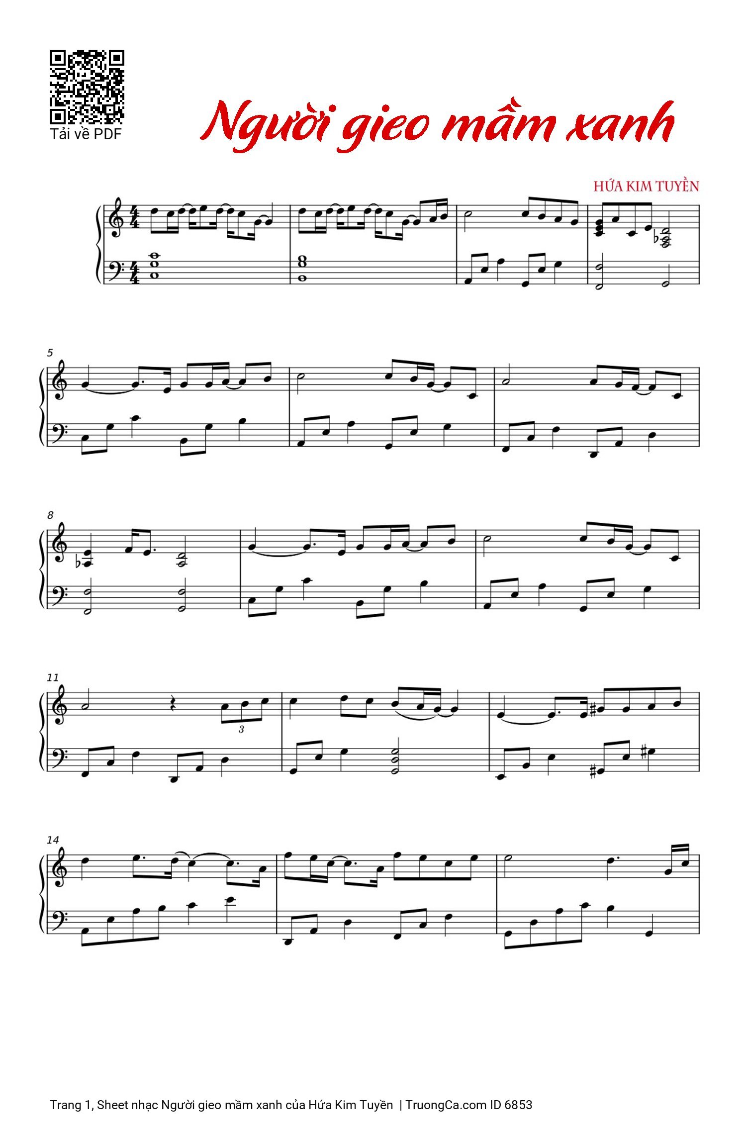 Sheet PDF of Người gieo mầm xanh