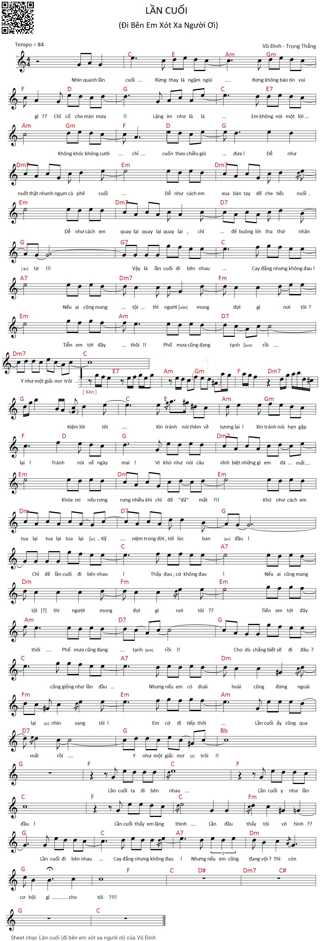 Sheet PDF of Lần cuối (đi bên em xót xa người ơi)