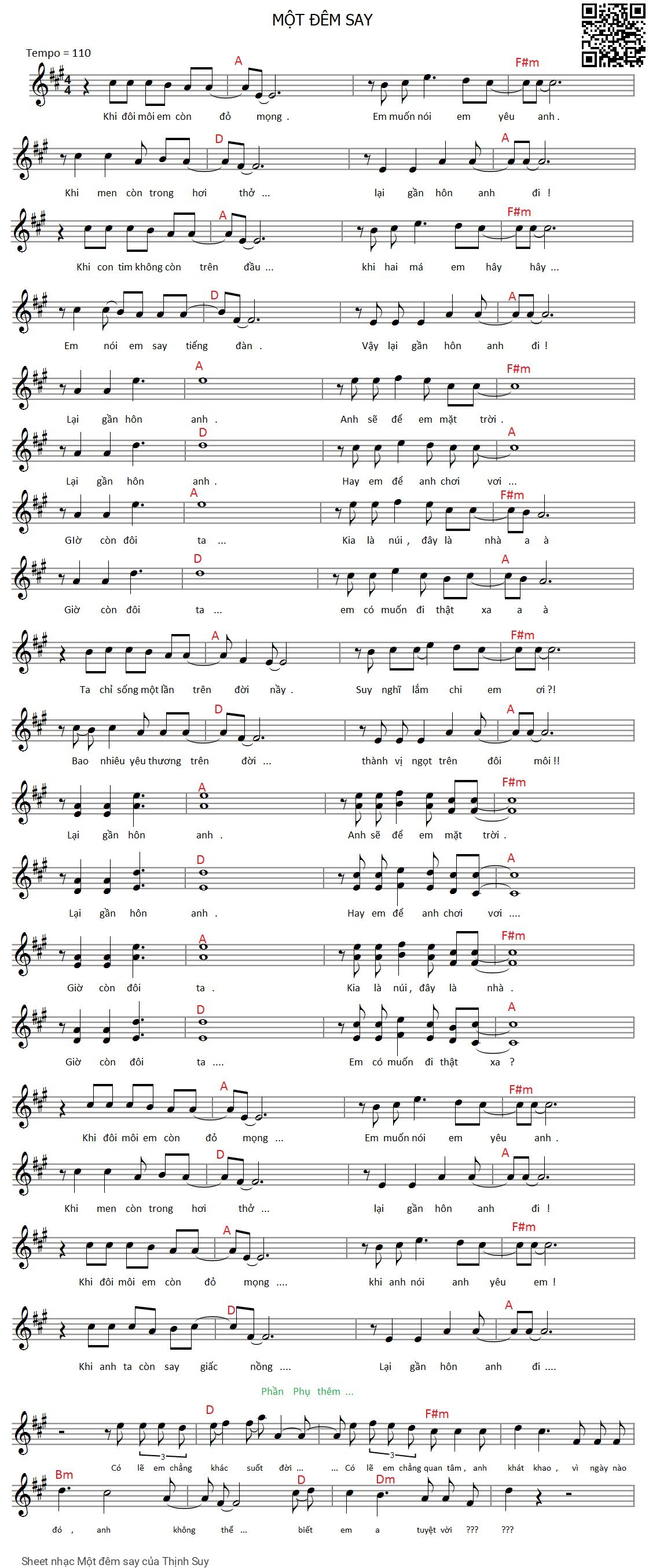 Sheet PDF of Một đêm say