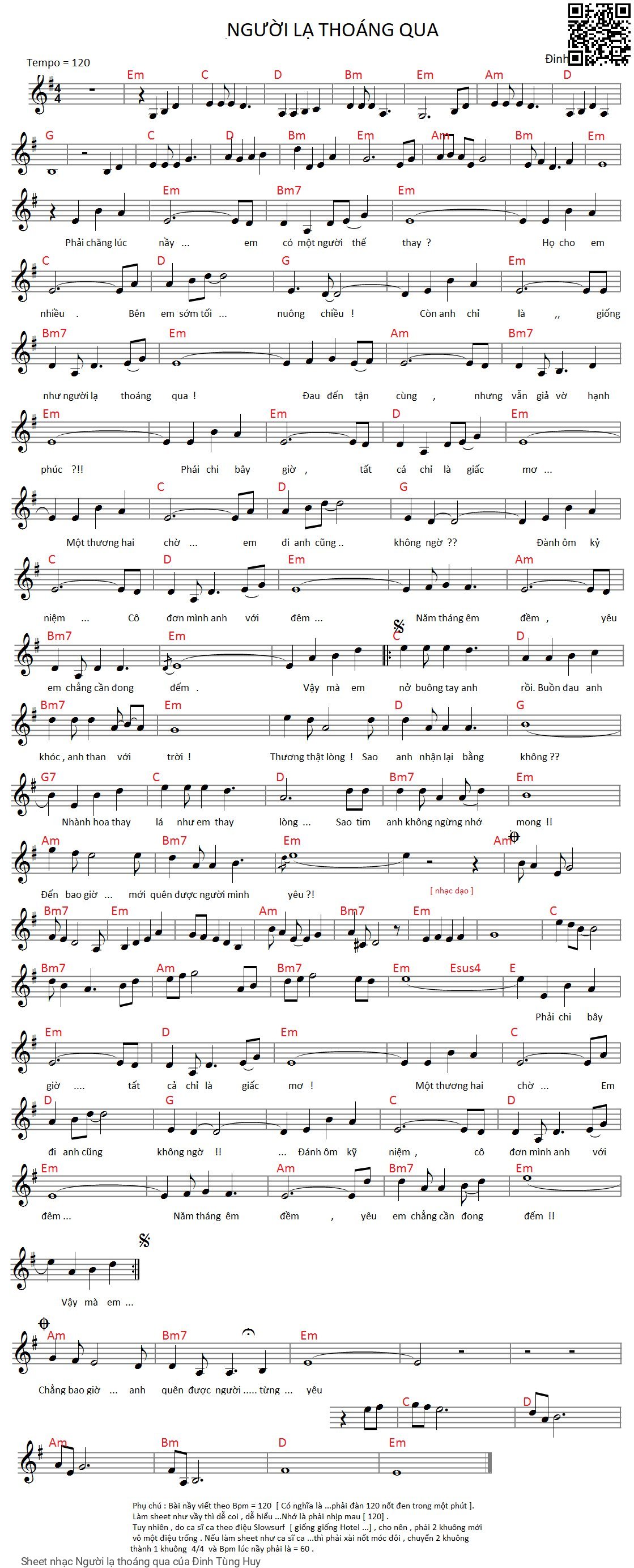 Sheet PDF of Người lạ thoáng qua