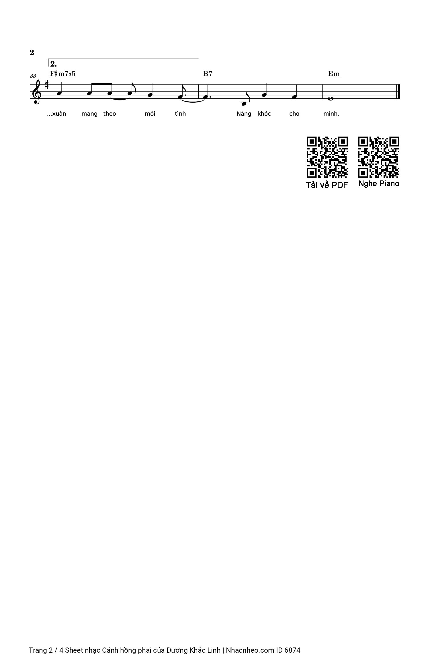 Page 2 of Sheet music PDF Piano Cánh hồng phai - Dương Khắc Linh