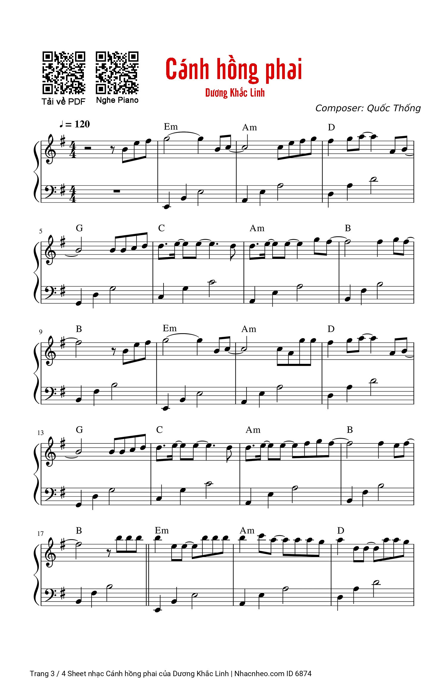 Page 3 of Sheet music PDF Piano Cánh hồng phai - Dương Khắc Linh