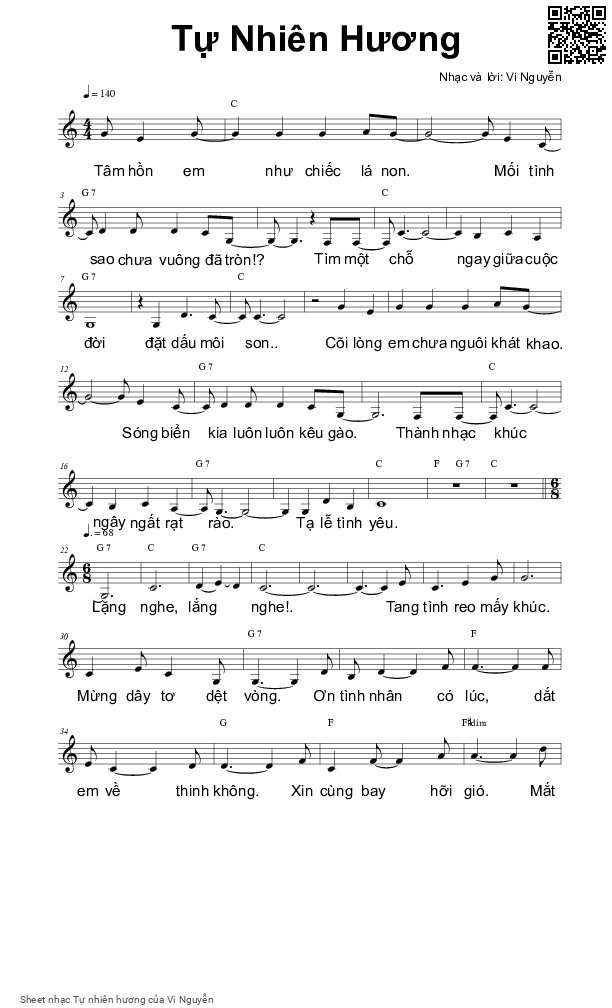 Page 1 of Sheet music PDF Tự nhiên hương - Vi Nguyễn