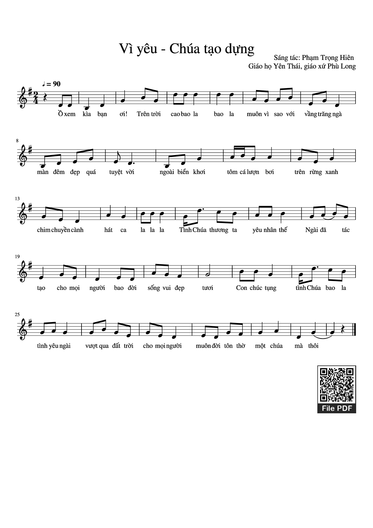 Sheet PDF of Vì yêu Chúa tạo dựng