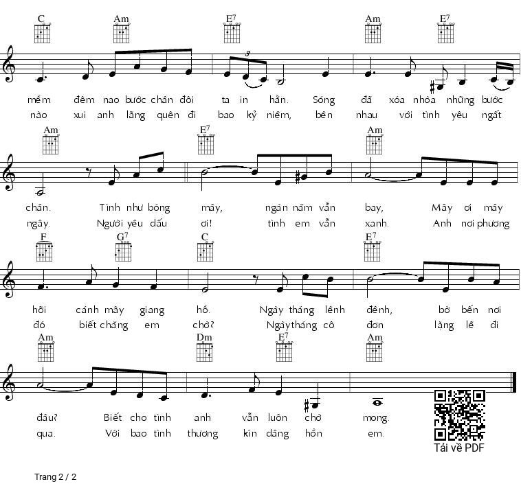 Page 2 of Sheet music PDF Mưa Trên Biển Vắng - Nhật Ngân