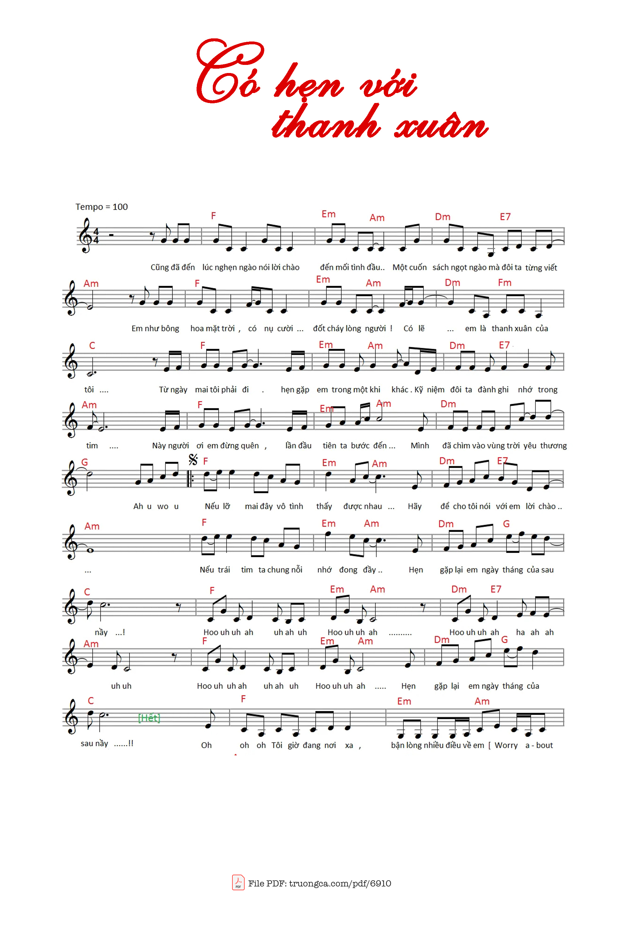 Page 4 of Sheet music PDF Piano Có hẹn với thanh xuân sheet Piano - Đoàn Thế Lân