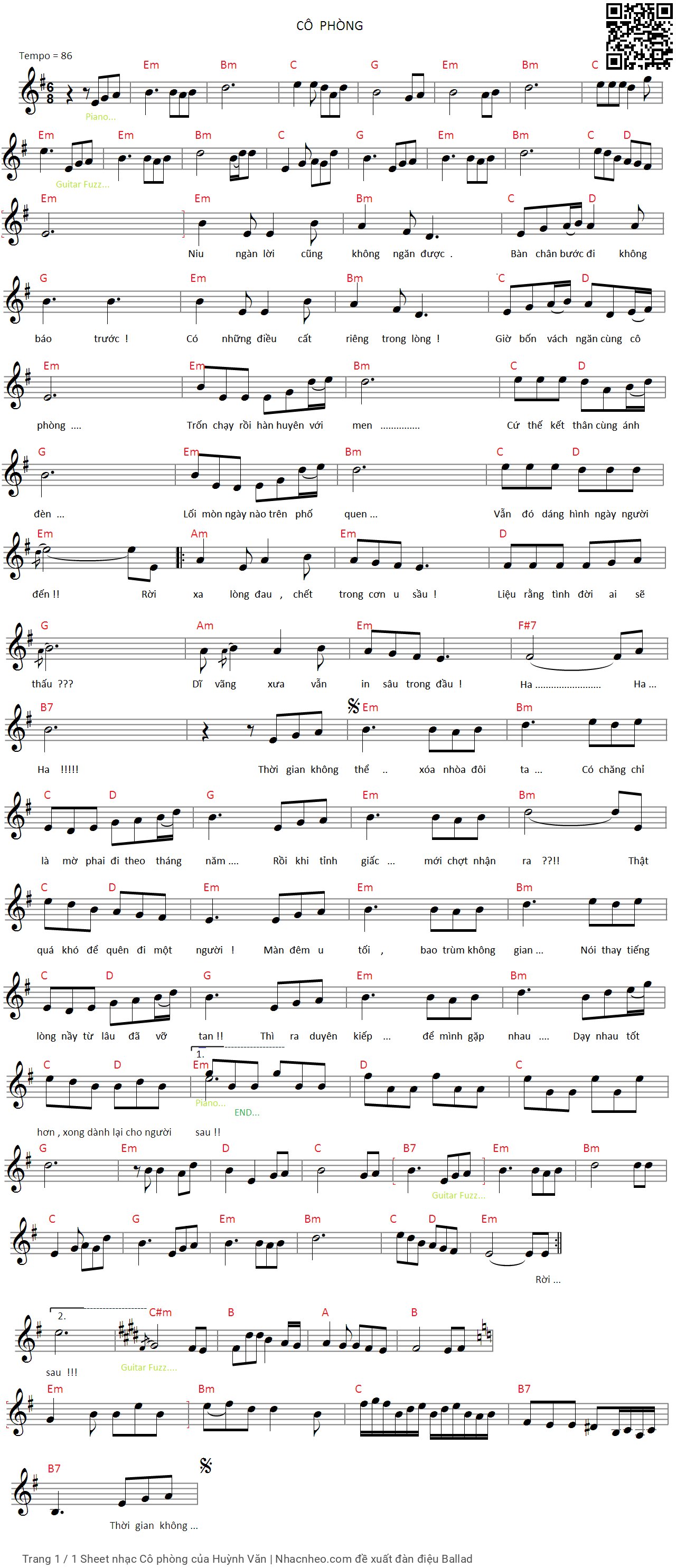 Page 1 of Sheet music PDF Cô phòng - Huỳnh Văn