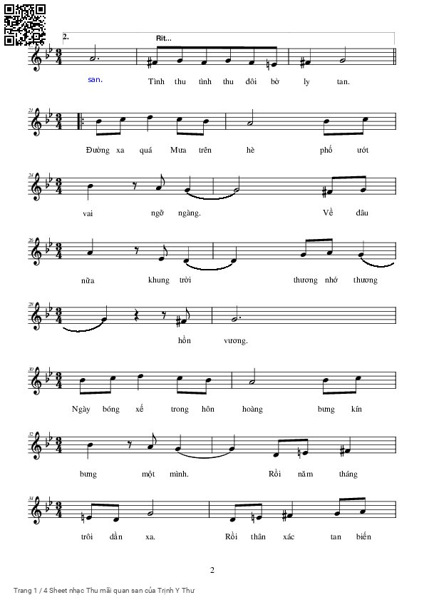 Page 2 of Sheet music PDF Thu mãi quan san - Trịnh Y Thư