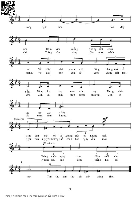 Page 3 of Sheet music PDF Thu mãi quan san - Trịnh Y Thư