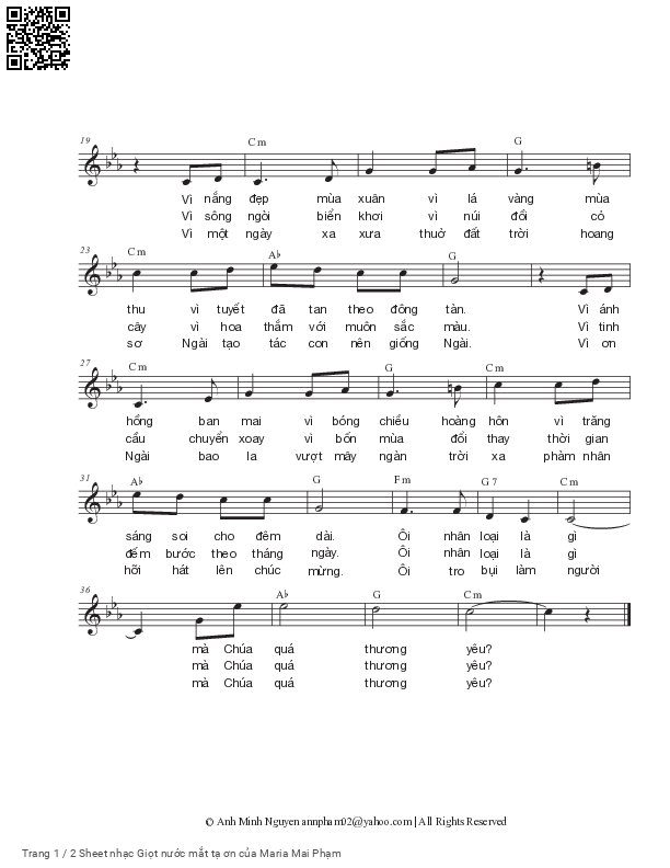 Page 2 of Sheet music PDF Giọt nước mắt tạ ơn - Maria Mai Phạm