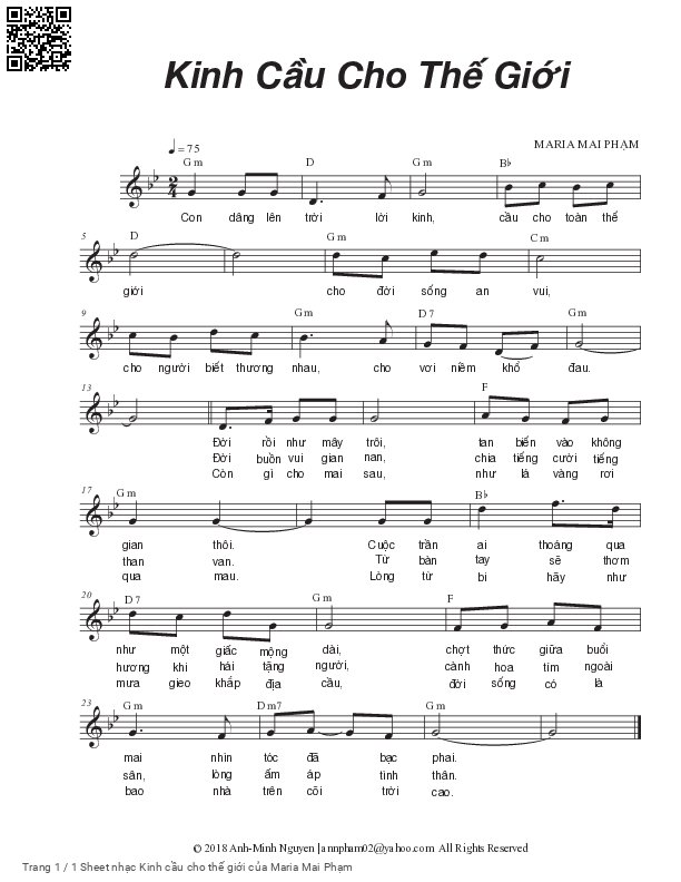 Sheet PDF of Kinh cầu cho thế giới