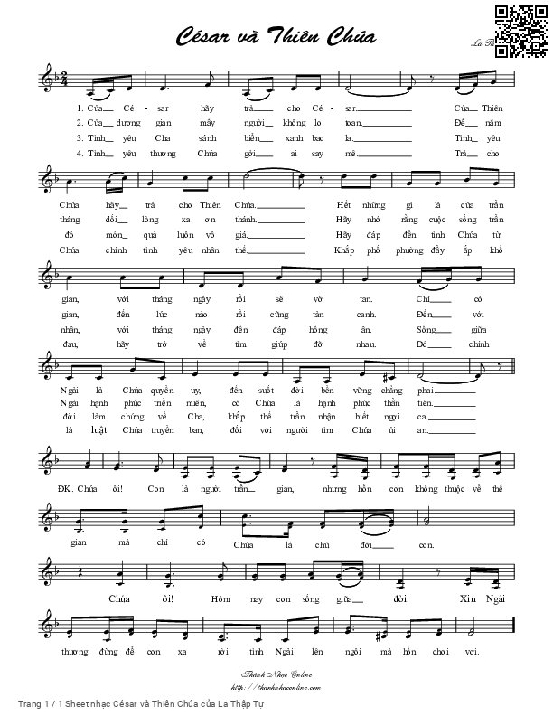 Page 1 of Sheet music PDF César và Thiên Chúa - La Thập Tự
