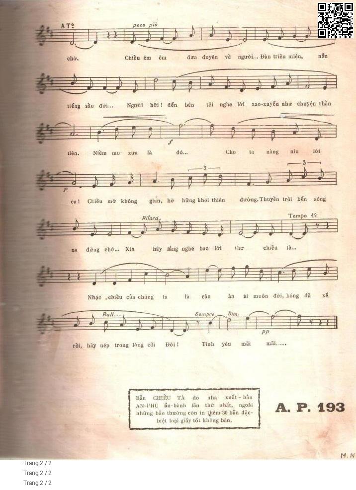Page 2 of Sheet music PDF Chiều Tà - Phạm Duy