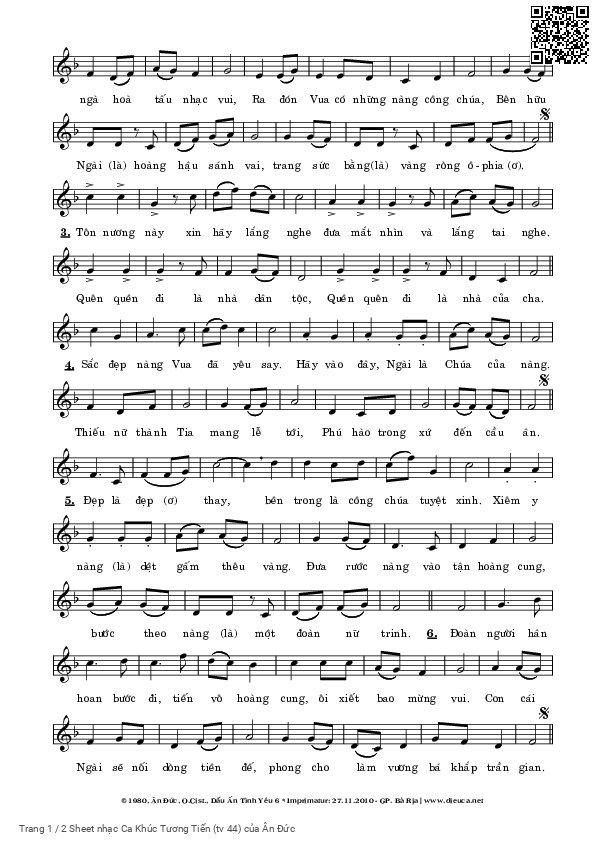 Page 2 of Sheet music PDF Ca Khúc Tương Tiến (tv 44) - Ân Đức