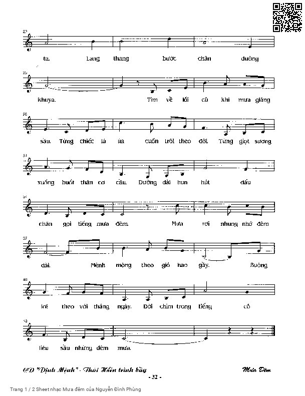 Page 2 of Sheet music PDF Mưa đêm - Nguyễn Đình Phùng