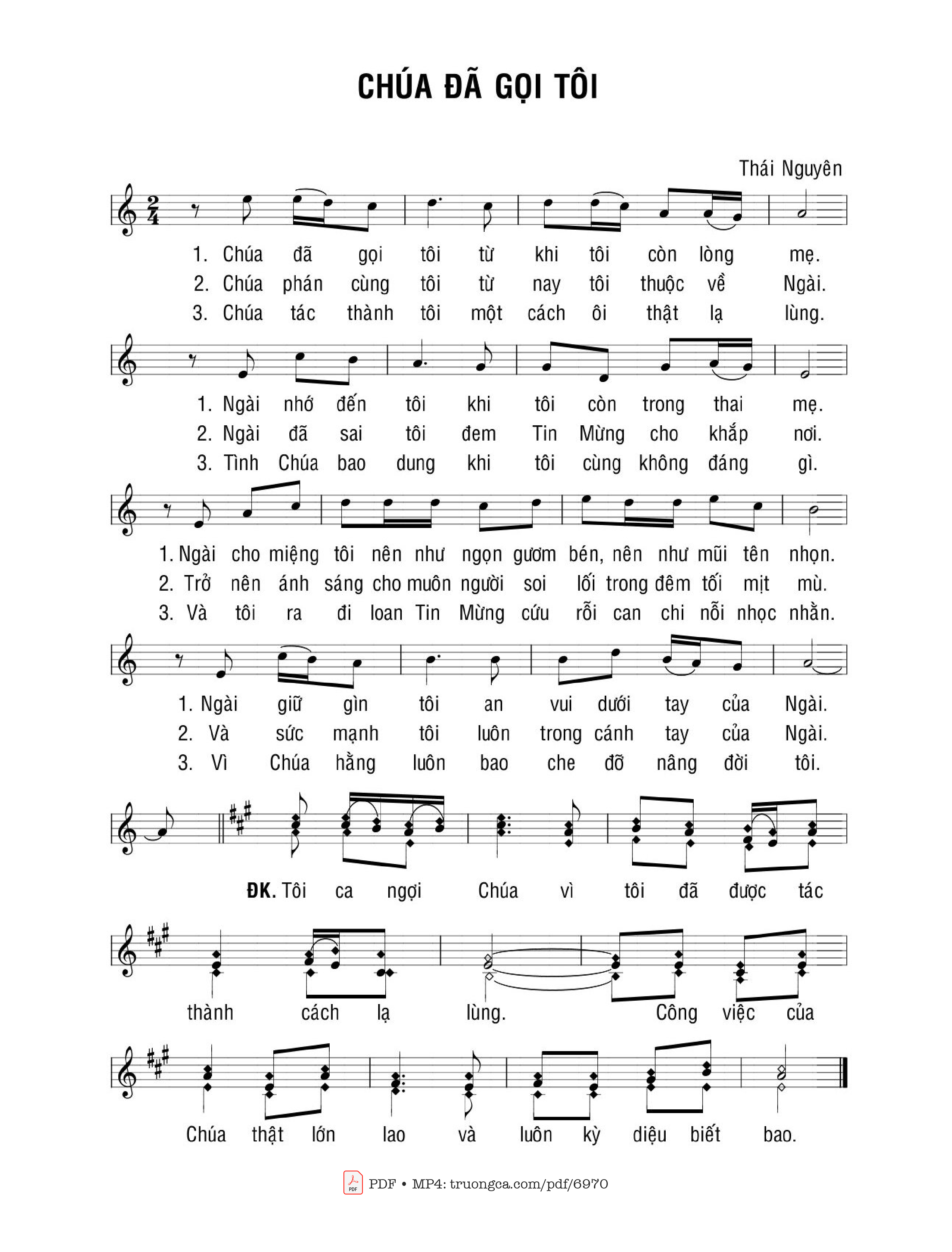 Page 2 of Sheet music PDF Chúa đã Gọi Tôi - Lm. Thái Nguyên