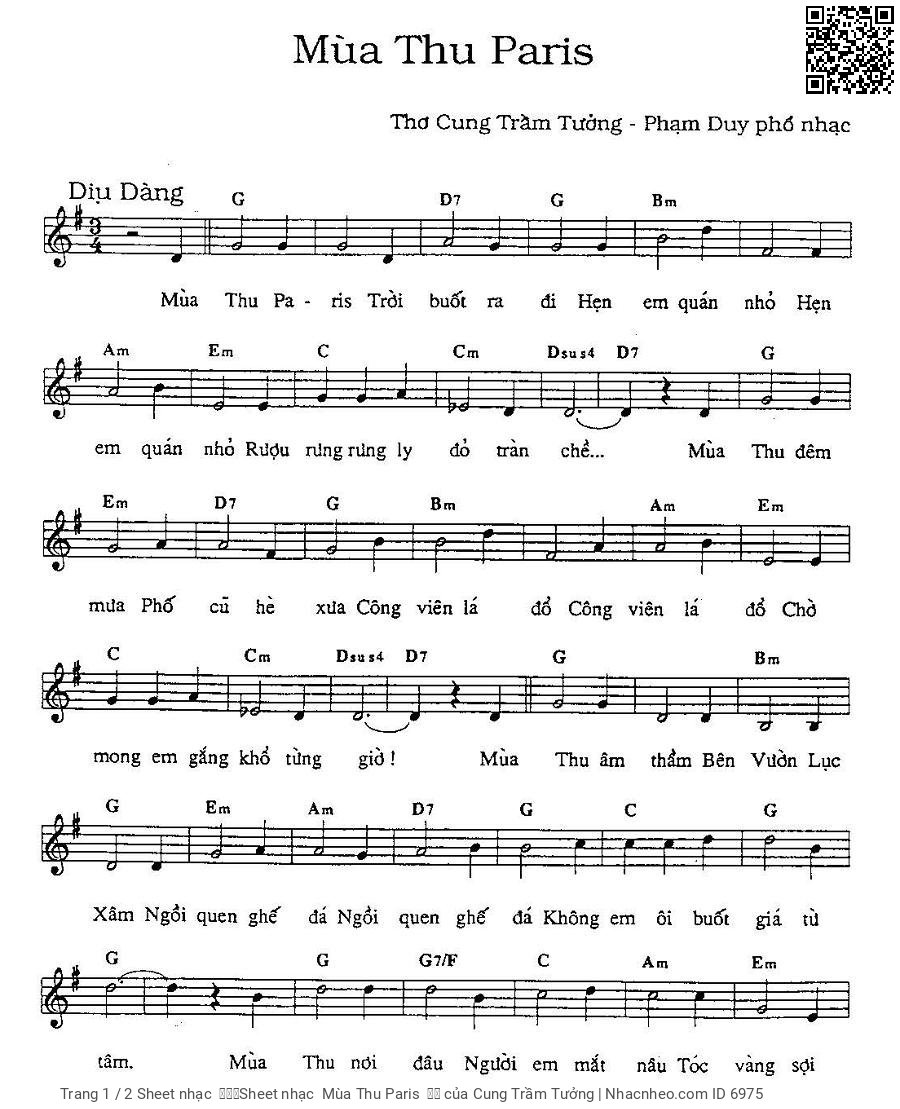 Sheet PDF of Mùa Thu Paris		