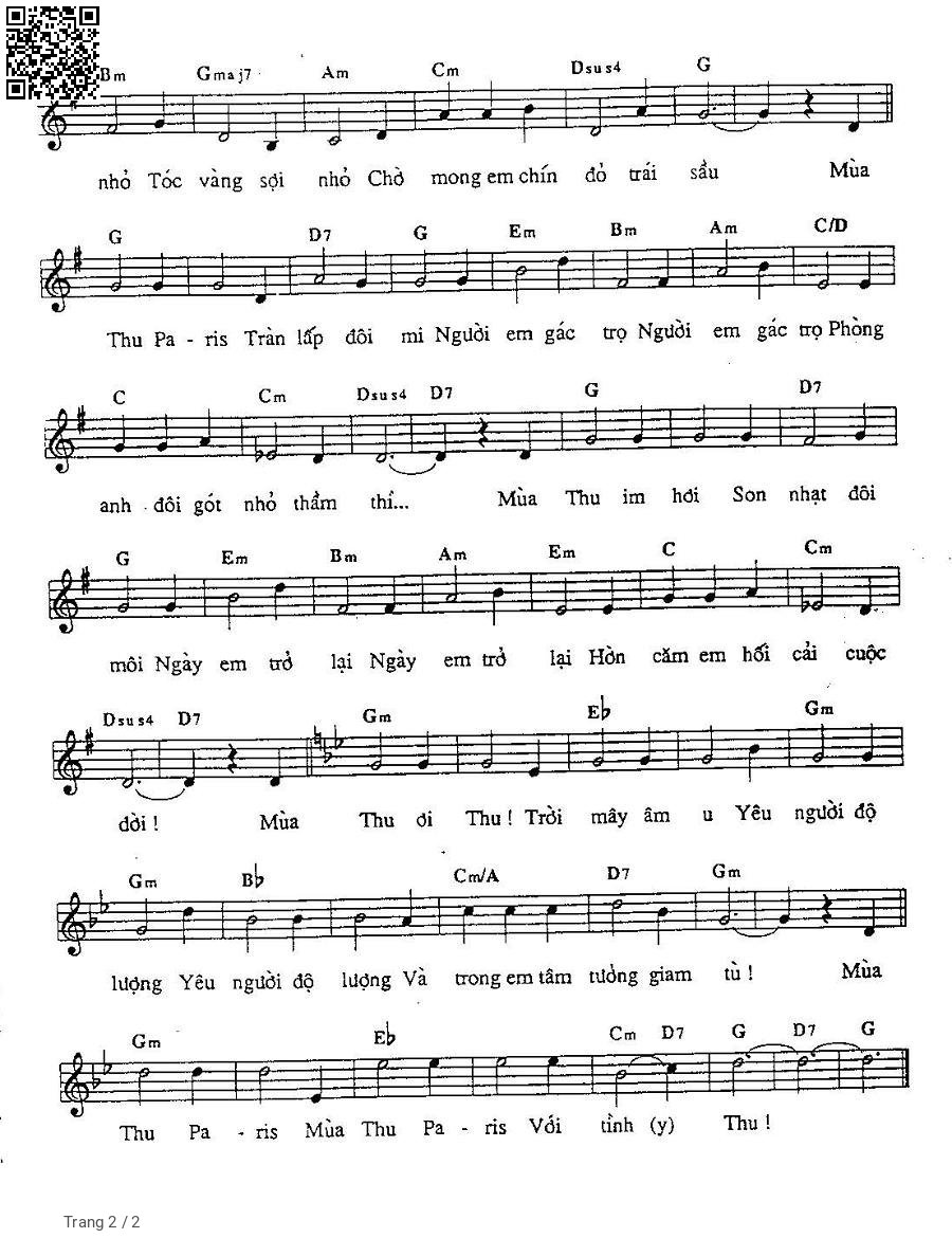 Page 2 of Sheet music PDF Mùa Thu Paris		 - Cung Trầm Tưởng