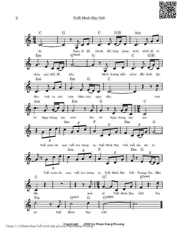 Page 2 of Sheet music PDF Tuổi mình bây giờ - Phạm Đăng Phương