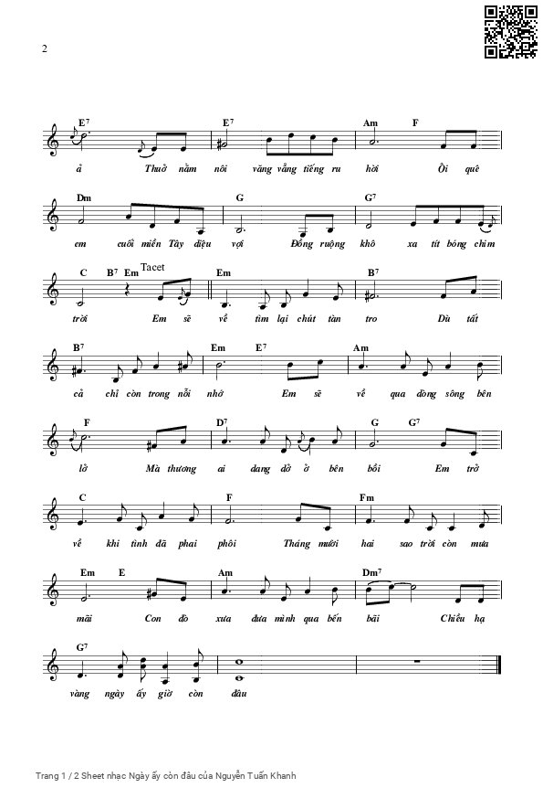 Page 2 of Sheet music PDF Ngày ấy còn đâu - Nguyễn Tuấn Khanh