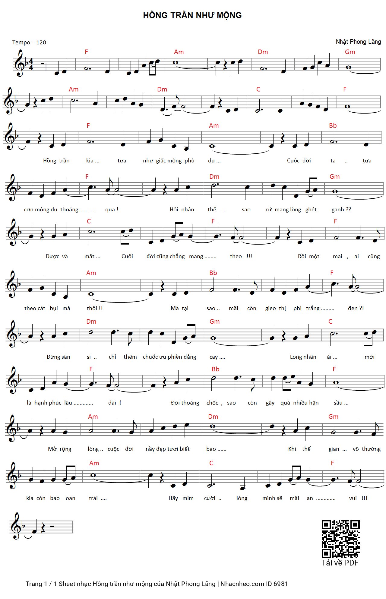 Sheet PDF of Hồng trần như mộng