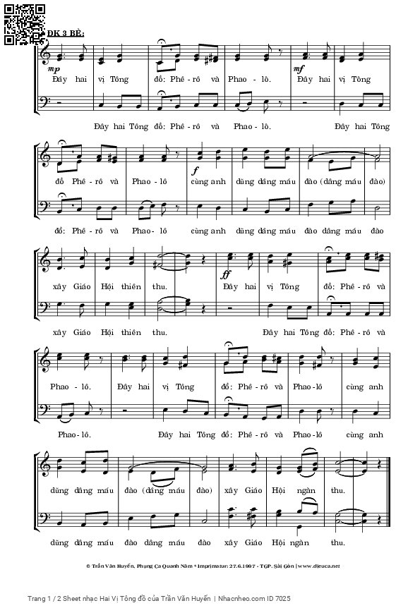 Page 2 of Sheet music PDF Hai Vị Tông đồ - Trần Văn Huyến