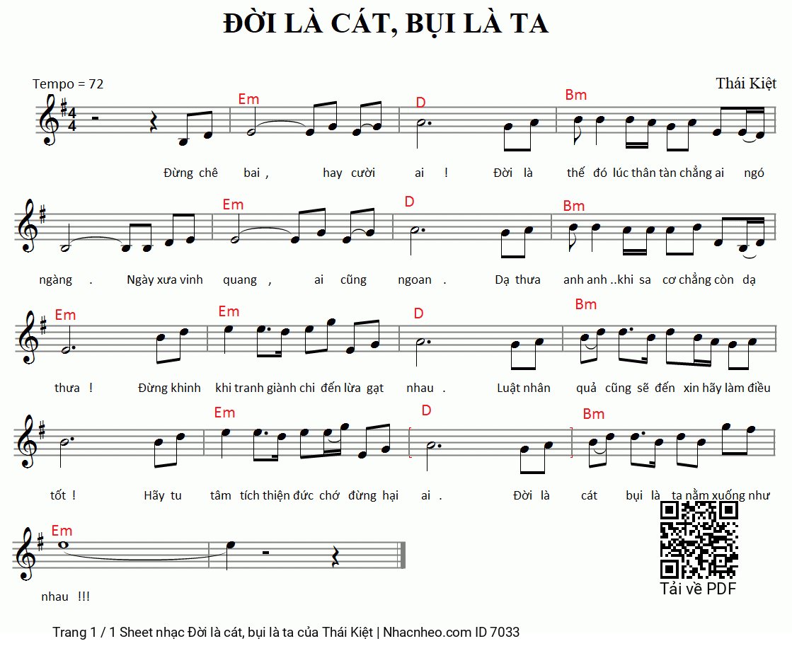 Sheet PDF of Đời là cát, bụi là ta