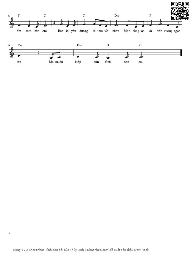 Page 2 of Sheet music PDF Tình đơn côi - Thùy Linh