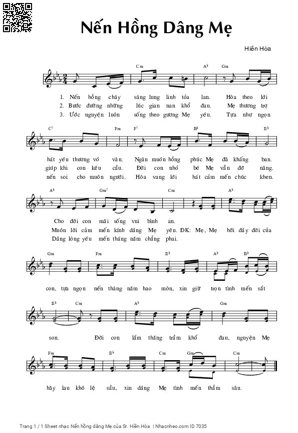 Sheet PDF of Nến hồng dâng Mẹ