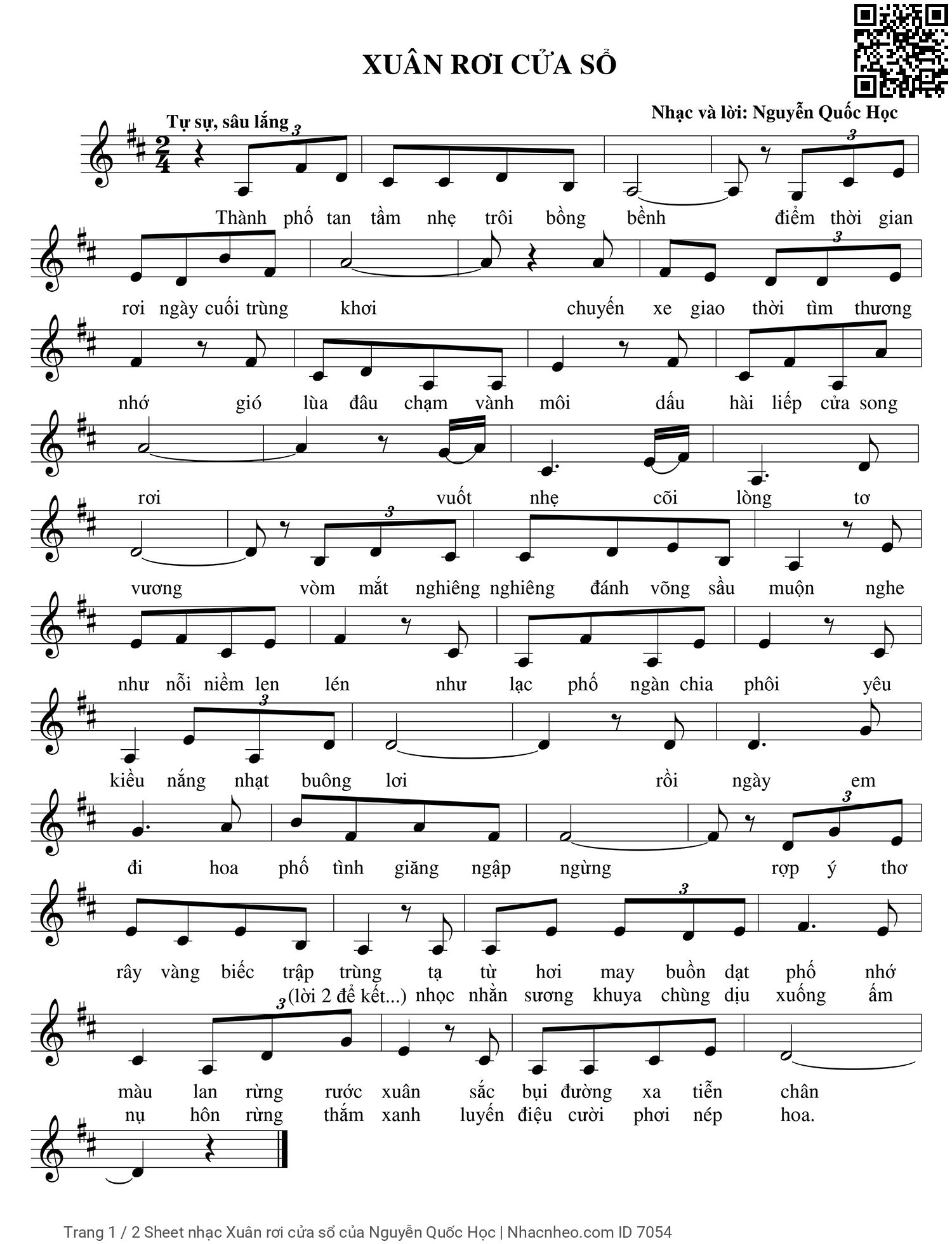 Page 1 of Sheet music PDF Xuân rơi cửa sổ - Nguyễn Quốc Học