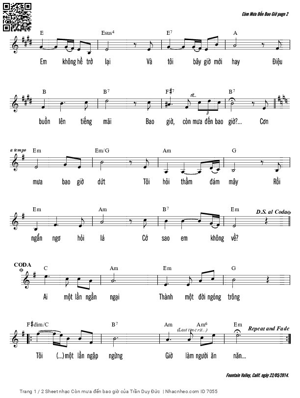 Page 2 of Sheet music PDF Còn mưa đến bao giờ - Trần Duy Đức