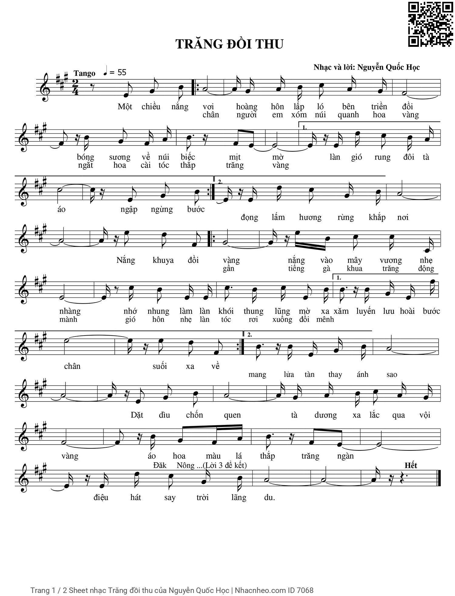 Page 1 of Sheet music PDF Trăng đồi thu - Nguyễn Quốc Học