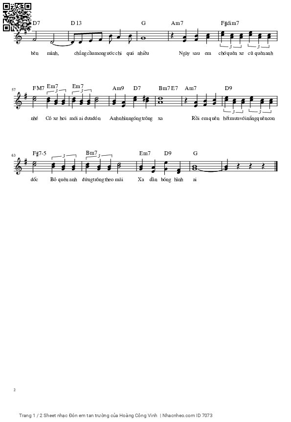 Page 2 of Sheet music PDF Đón em tan trường - Hoàng Công Vinh