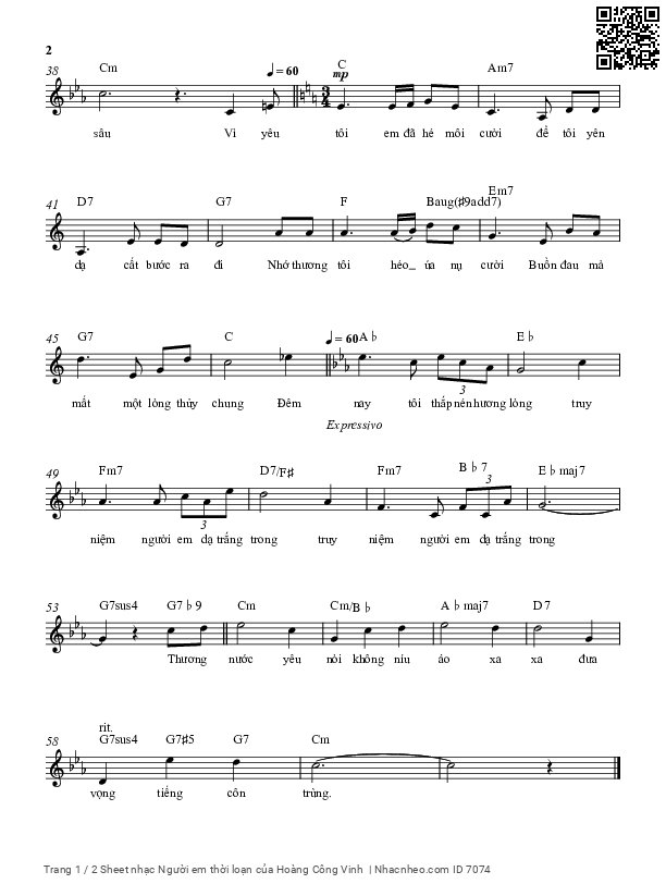 Page 2 of Sheet music PDF Người em thời loạn - Hoàng Công Vinh