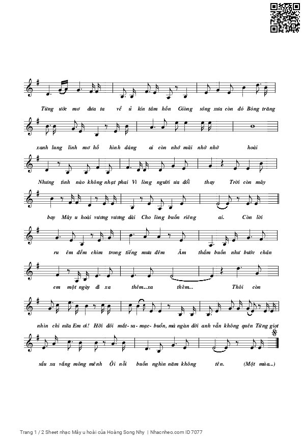 Page 2 of Sheet music PDF Mây u hoài - Hoàng Song Nhy