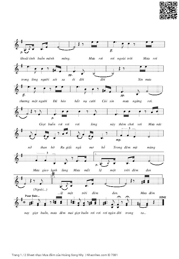 Page 2 of Sheet music PDF Mưa đêm - Hoàng Song Nhy