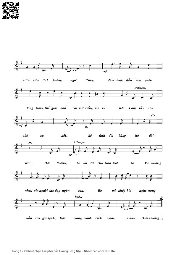 Page 2 of Sheet music PDF Tàn phai - Hoàng Song Nhy