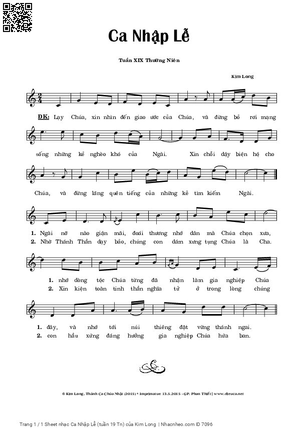 Page 1 of Sheet music PDF Ca Nhập Lễ Chúa Nhật 19 thường niên - Kim Long