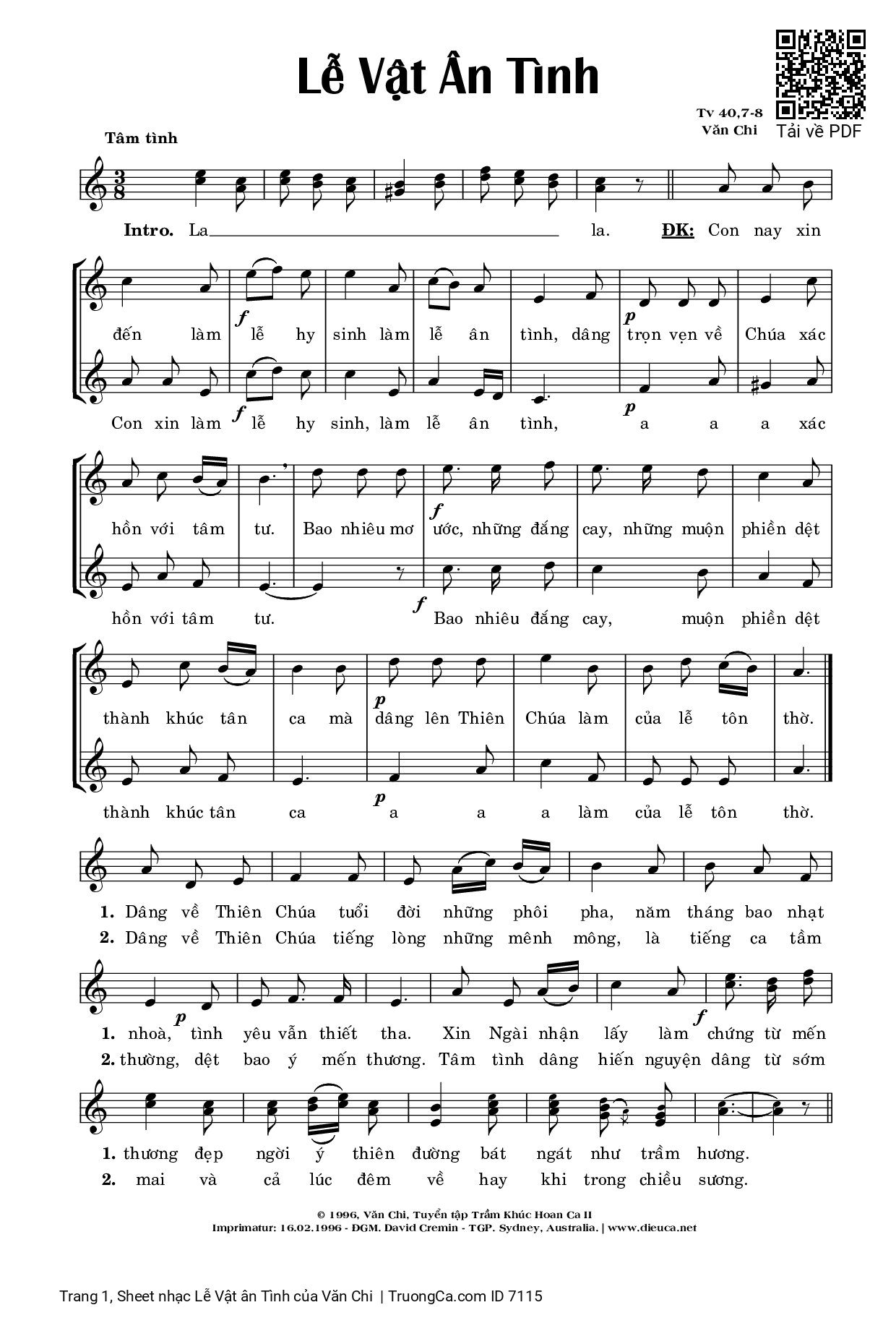 Sheet PDF of Lễ Vật ân Tình