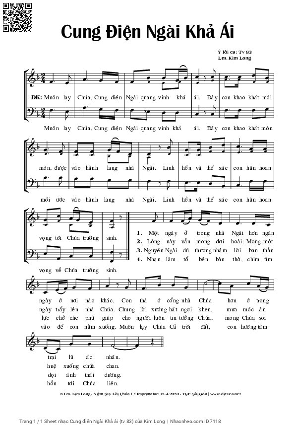 Sheet PDF of Cung điện Ngài Khả ái (thánh vịnh 83)