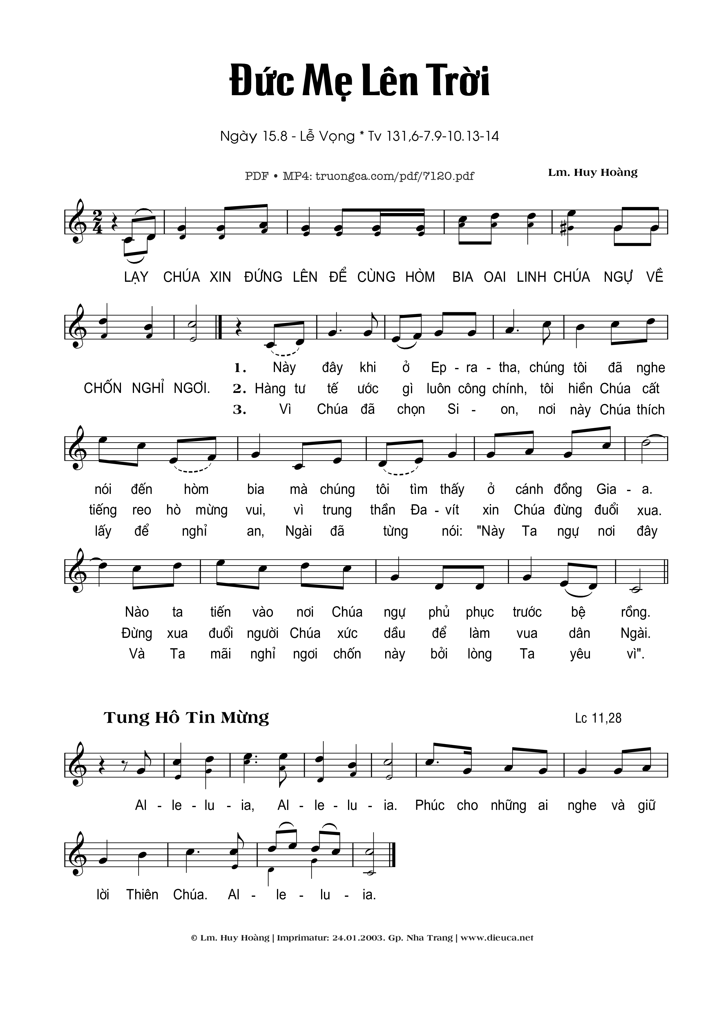 Sheet PDF of Vọng đức Mẹ Lên Trời (Thánh vịnh 131)