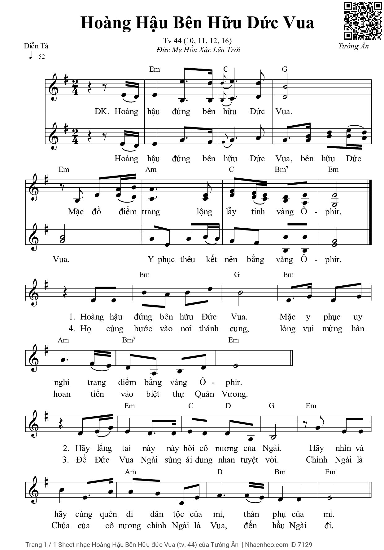 Sheet PDF of Hoàng Hậu Bên Hữu đức Vua (Thánh vịnh 44)