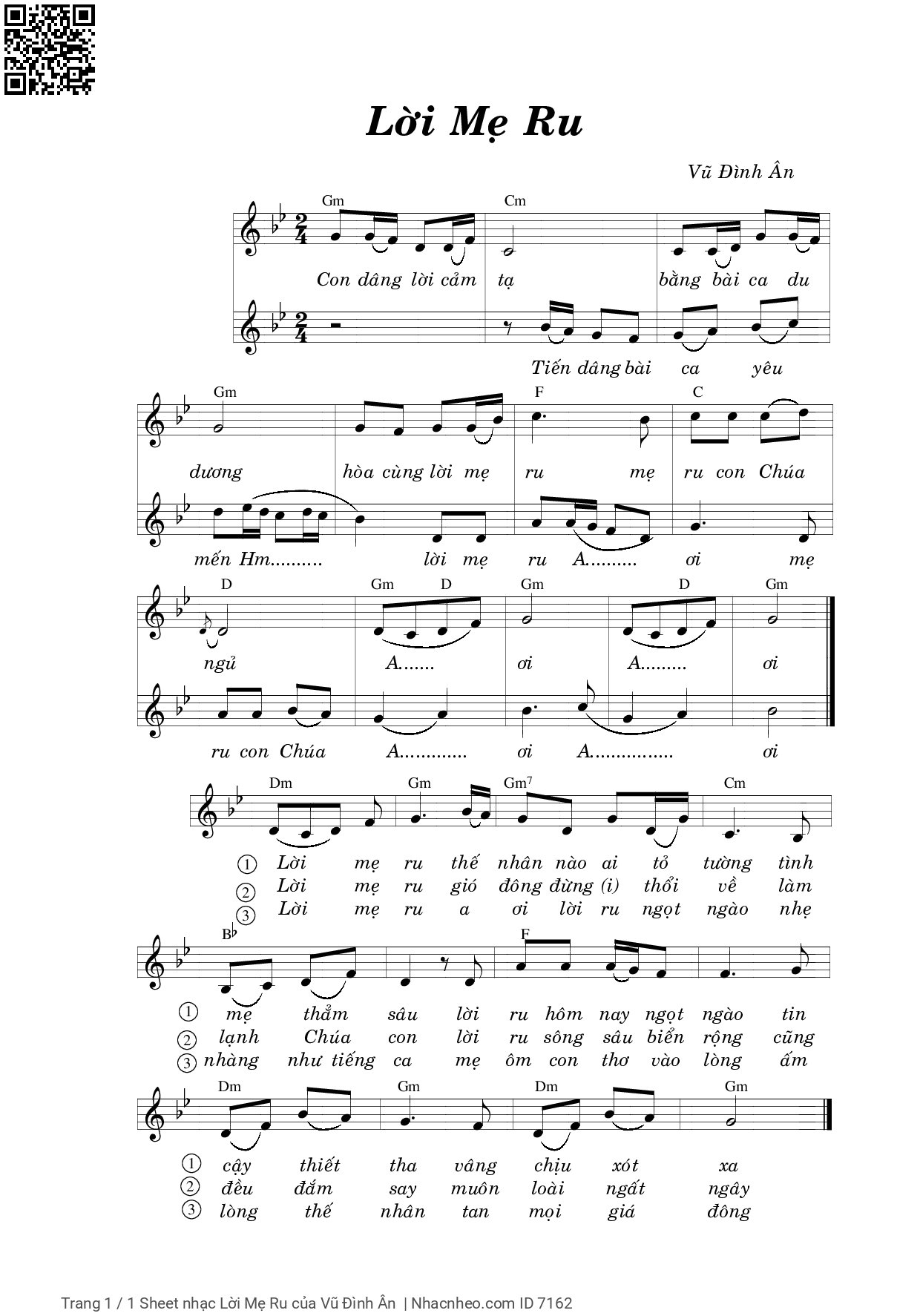 Sheet PDF of Lời Mẹ Ru - Vũ Đình Ân