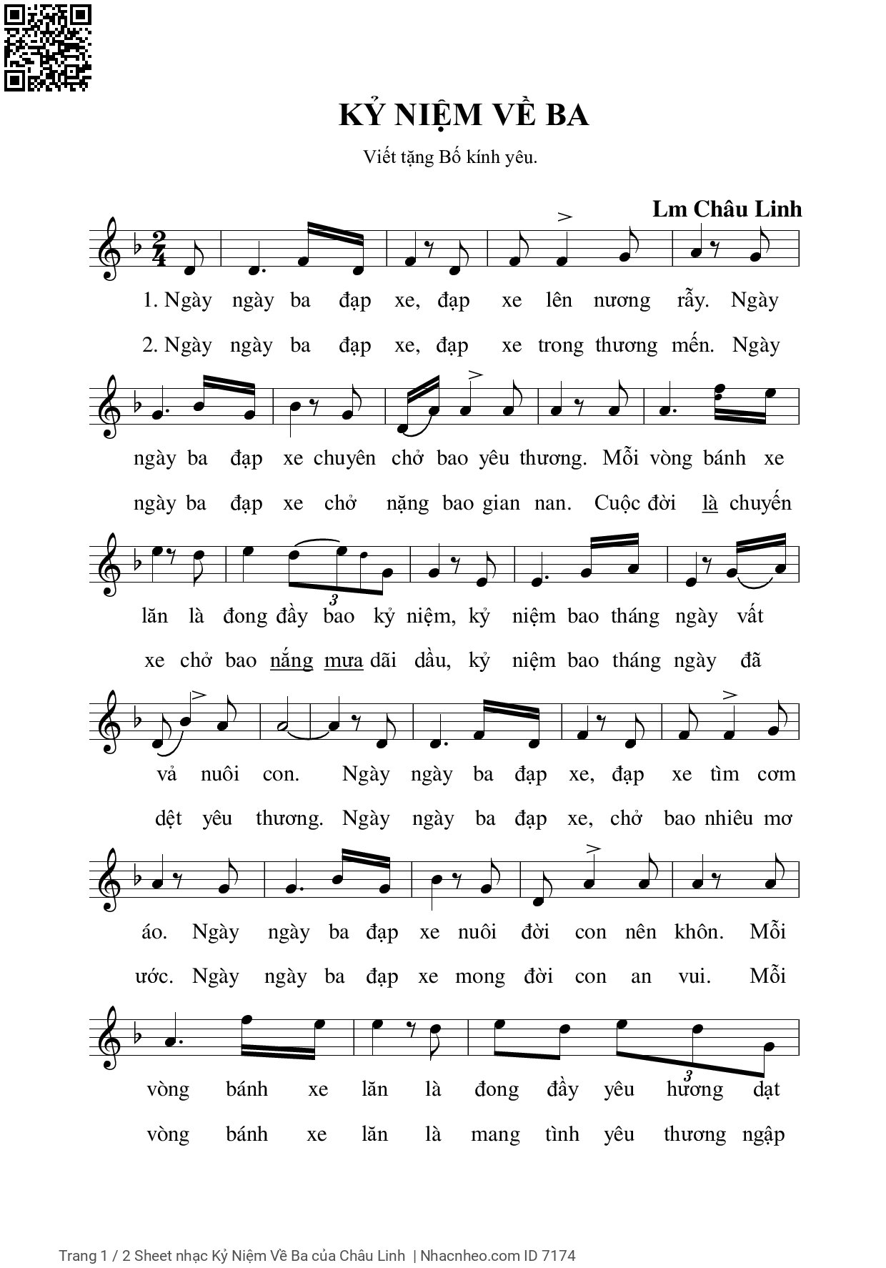 Page 1 of Sheet music PDF Kỷ Niệm Về Ba - Châu Linh