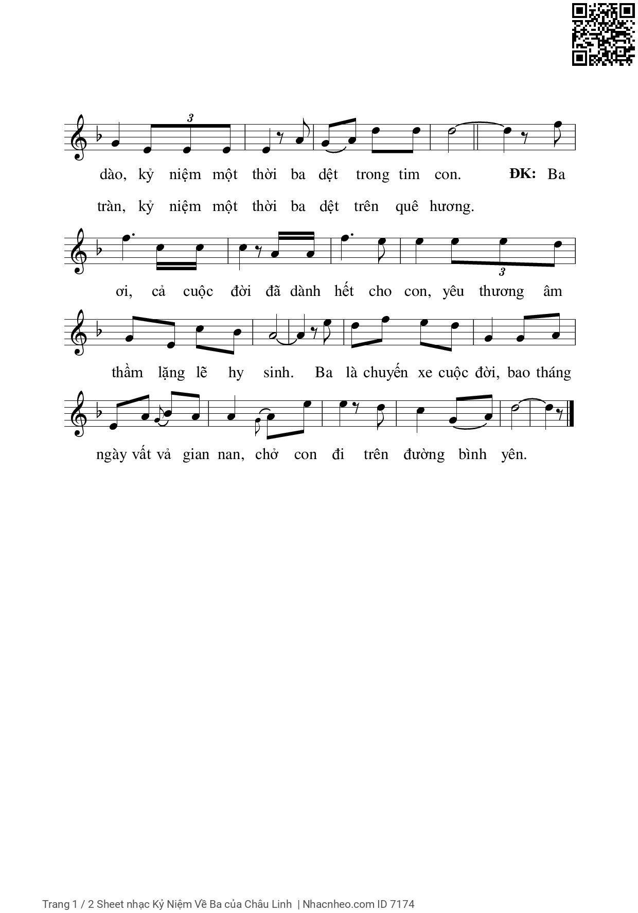 Page 2 of Sheet music PDF Kỷ Niệm Về Ba - Châu Linh