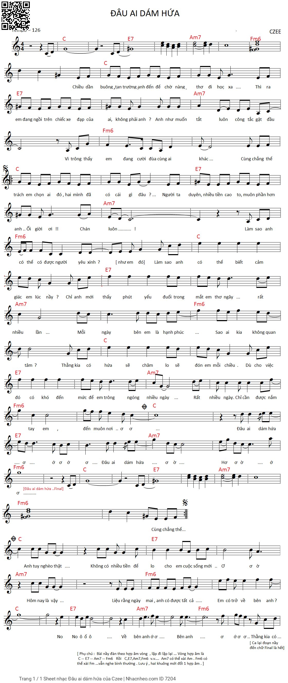 Page 1 of Sheet music PDF Đâu ai dám hứa - Czee