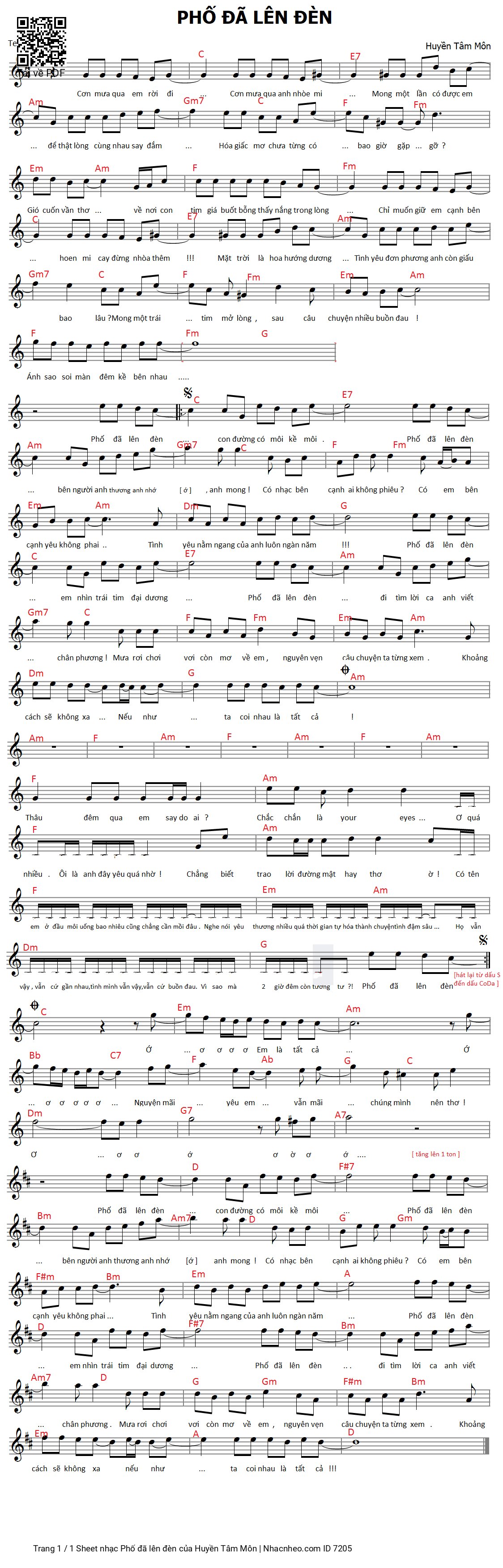 Page 1 of Sheet music PDF Phố đã lên đèn - Huyền Tâm Môn
