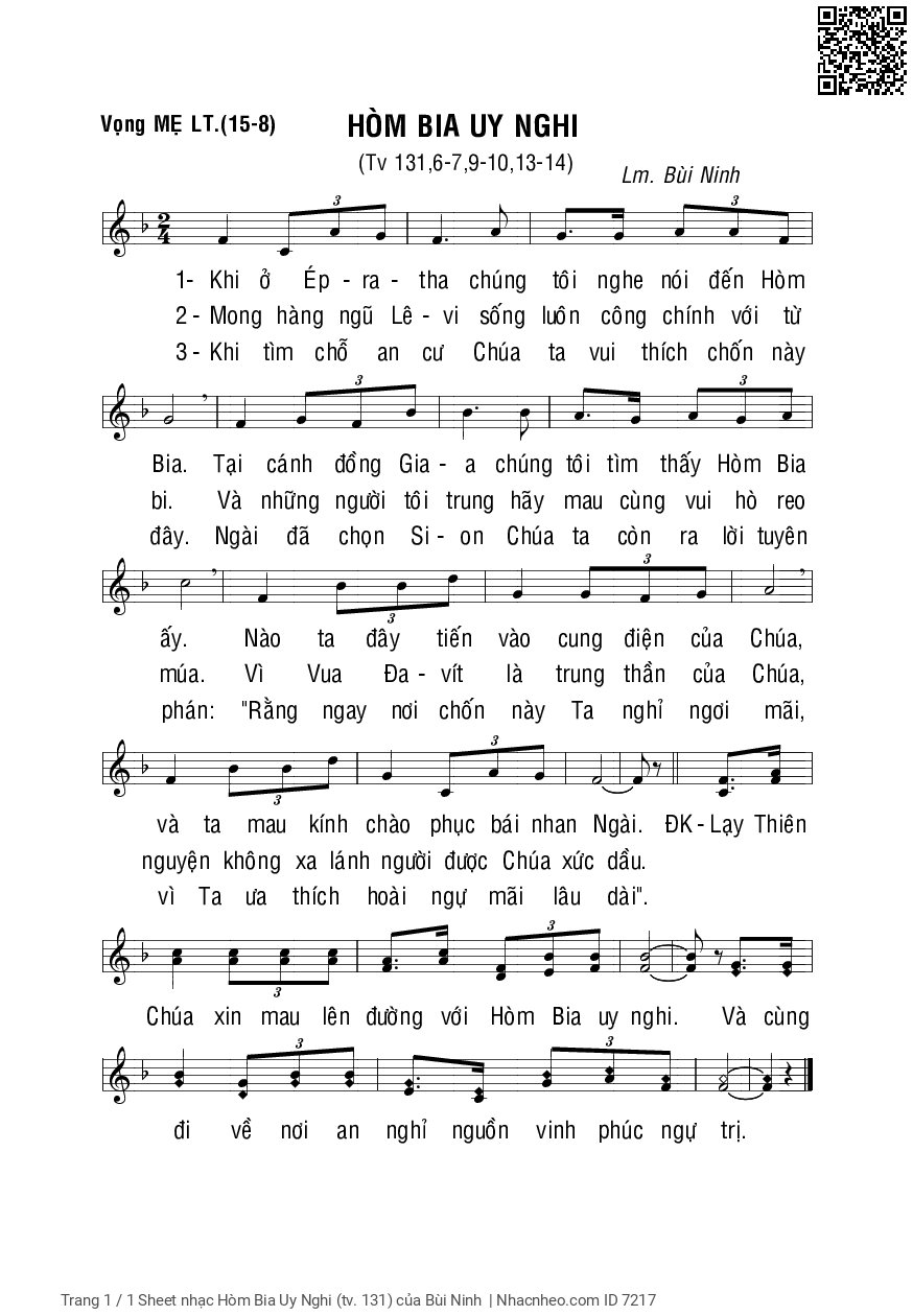 Sheet PDF of Hòm Bia Uy Nghi (Thánh vịnh 131)